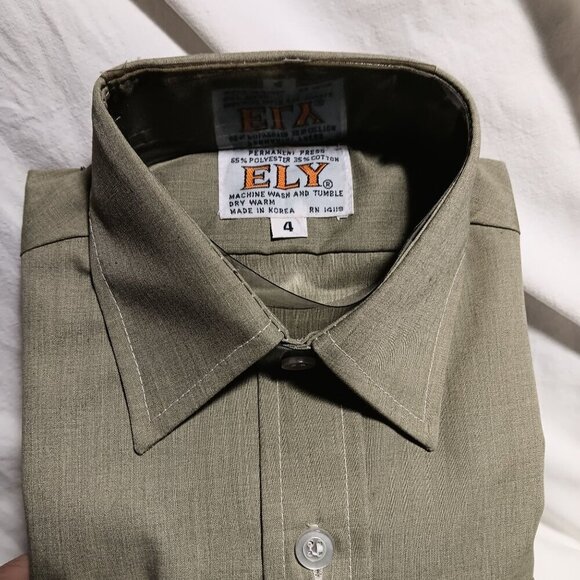 BOYS 4T Vintage 1970's Shirt ELY AVOCADO GREEN LS THIN HIPPY SHIRT USA NEW - Picture 1 of 6